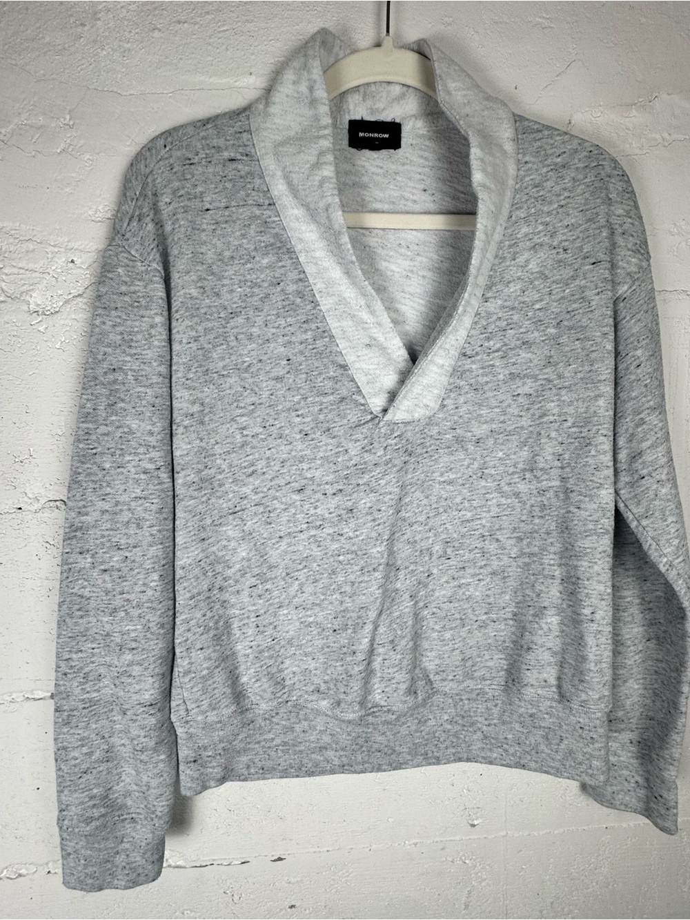 Monrow Neps Light Gray Shawl Collar Pullover Sweater Sweatshirt Revolve Small